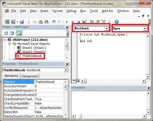 excel vba on workbook open