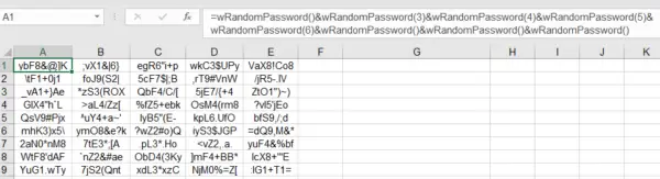 excel random password generator formula