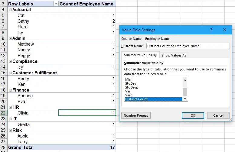 excel for mac 2016 count distinct